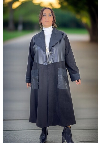 Deri Garni Detaylı Torba Cep Astarsız Süet Deri Büyük Beden Kadın Kap Ceket fırsatları