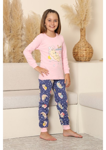 Kız Çocuk %100 Pamuk Interlok Kumaş Pijama Takımı 6-15 Yaş 12421