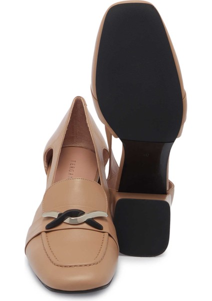 Bej Hakiki Deri Kadın Topuklu Ayakkabı - K24I1AY67488-C5X