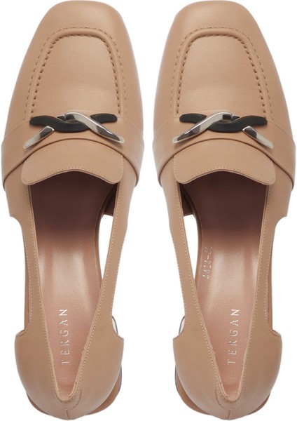 Bej Hakiki Deri Kadın Topuklu Ayakkabı - K24I1AY67488-C5X