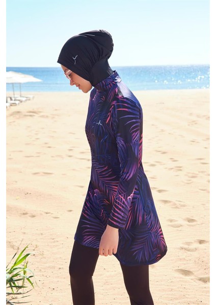 HSM-3022 Elçin Palmiye Desenli Likralı Tam Tesettür Mayo modelleri