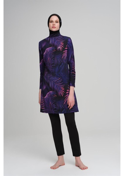 HSM-3022 Elçin Palmiye Desenli Likralı Tam Tesettür Mayo fırsatları