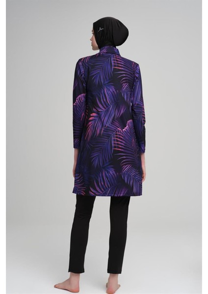 HSM-3022 Elçin Palmiye Desenli Likralı Tam Tesettür Mayo indirimleri