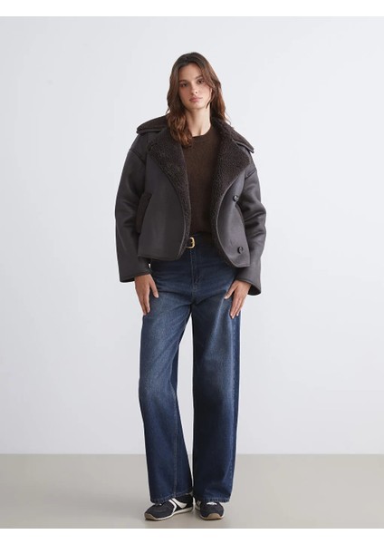 Vision Kürk Yaka Peluş Astarlı Oversize Kahverengi Kadın Süet Mont fiyatları