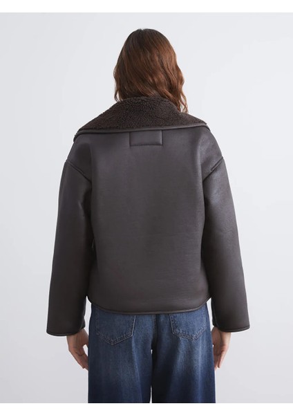 Vision Kürk Yaka Peluş Astarlı Oversize Kahverengi Kadın Süet Mont modelleri