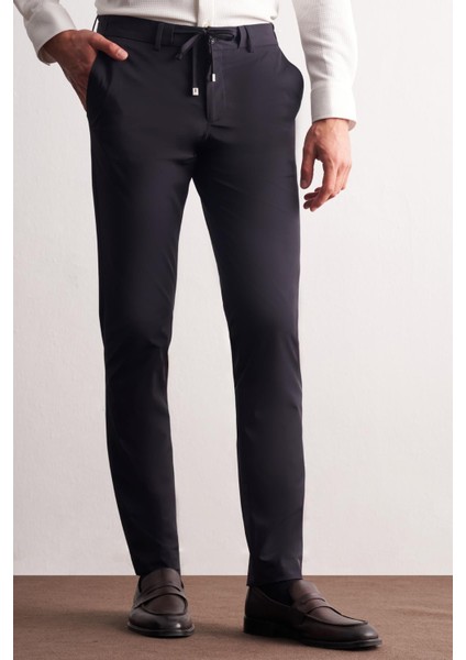 Lacivert Yan Cep Düz Paça Slim Fit Chino Casual Pantolon 1003255158