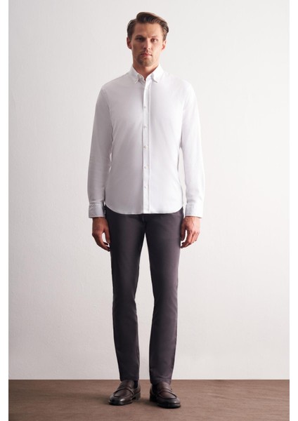 Beyaz Düğmeli Yaka Örme Uzun Kol Performans Ürün Slim Fit %100 Pamuk Gömlek 1004255271 fiyatları