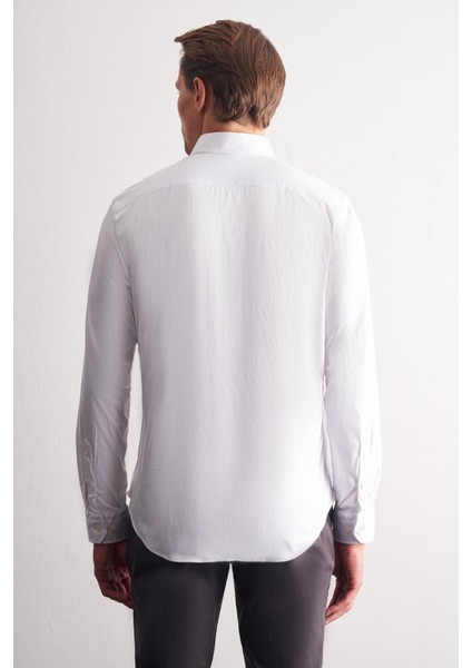Beyaz Düğmeli Yaka Örme Uzun Kol Performans Ürün Slim Fit %100 Pamuk Gömlek 1004255271 indirimleri
