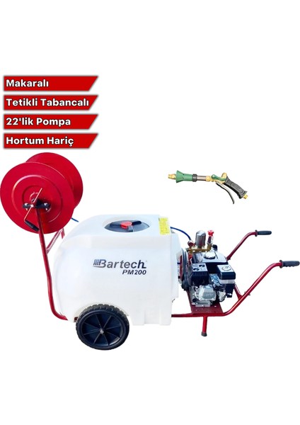 PM200 Ilaçlama Tankı Tetikli Tabanca 200LT 22 Lik Pompa Hortumsuz
