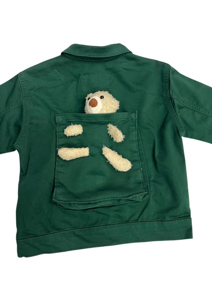 Kız Çocuk /erkek Çocuk Sırtı Ayıcık Detaylı Düğme Kapamalı Petrol Yeşili Renk Ceket modelleri