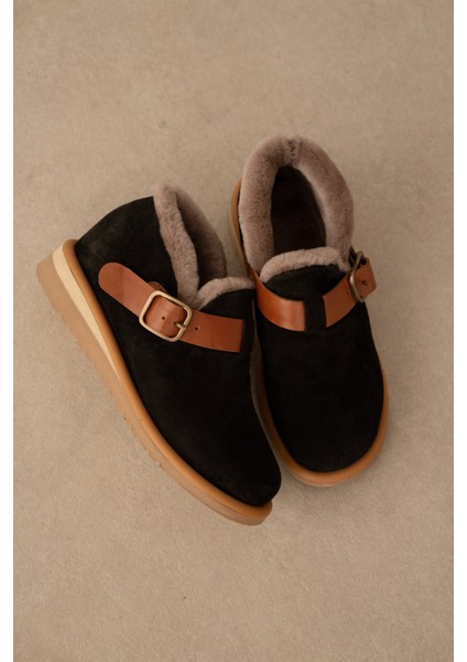 Carnit Hakiki Deri Kemer Aksesuar Detaylı Kadın Bot-Siyah