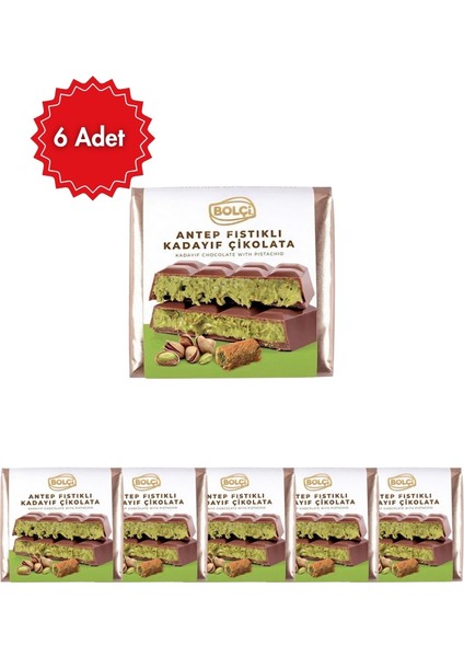 Antep Fıstıklı Dubai Çikolatası 100 gr 6'lı Avantaj Paketi (Çıtır Kadayıflı)