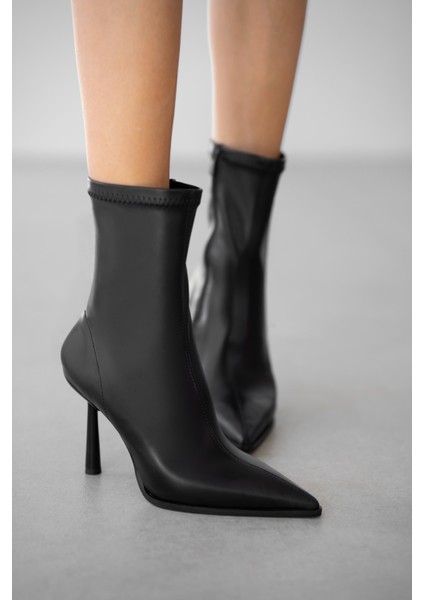 Loran Ince Topuklu Sivri Burun Streç Kadın Bot- Siyah fiyatları