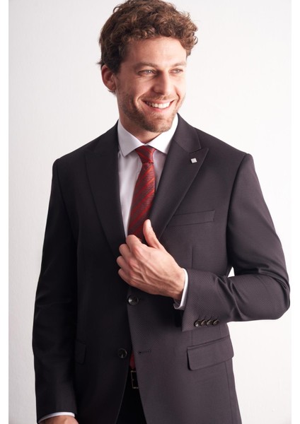 Siyah Kırlangıç Yaka Kendinden Desenli Esnek Bel Slim Fit 6 Drop Takım Elbise 1001255167 fırsatları