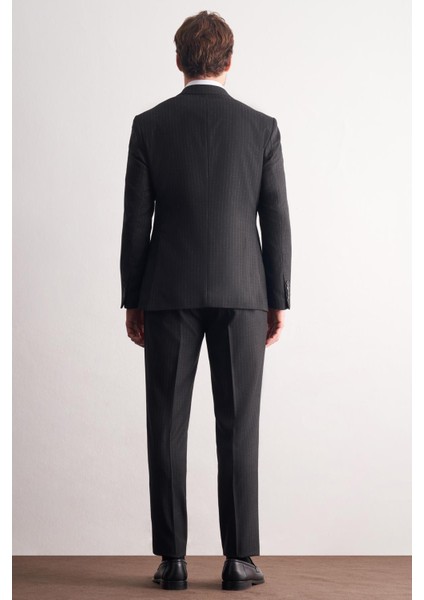 Siyah - Gri Kırlangıç Yaka Çizgili Desen Esnek 6 Drop Slim Fit Classic Takım Elbise 1001255161 indirimleri