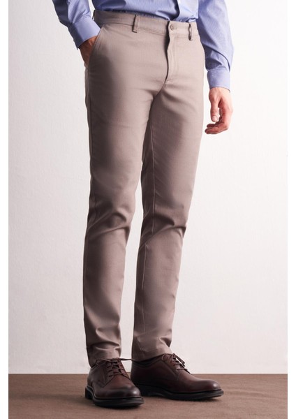 Vizon Yan Cep Düz Paça Pamuklu Slim Fit Chino Casual Pantolon 1003255165
