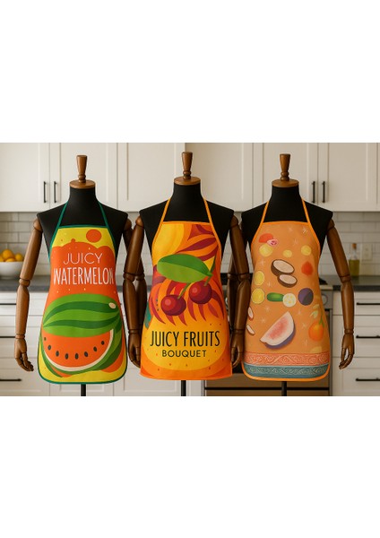 3'lü Avantajlı Mutfak Önlüğü Sıvı Geçirmez Dijital Baskılı Önlük