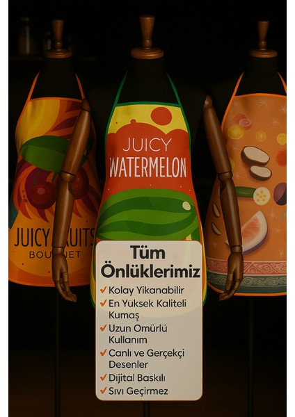3'lü Avantajlı Mutfak Önlüğü Sıvı Geçirmez Dijital Baskılı Önlük modelleri