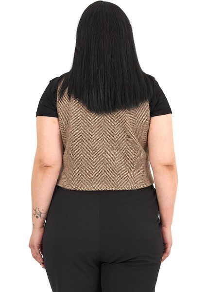 Büyük Beden Düğme Kapamalı Cep Kapaklı Astarlı Kısa Balıksırtı Vizon Yelek modelleri