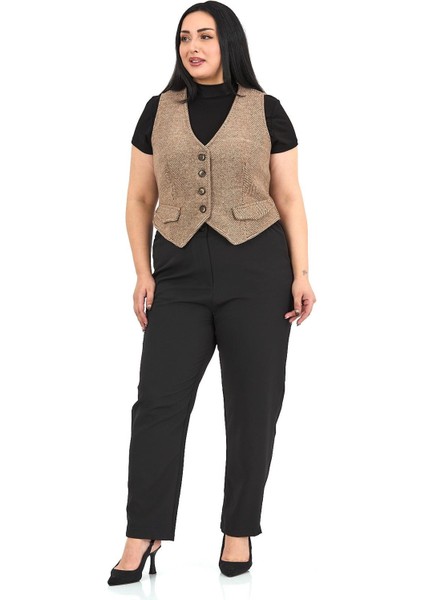 Büyük Beden Düğme Kapamalı Cep Kapaklı Astarlı Kısa Balıksırtı Vizon Yelek fırsatları