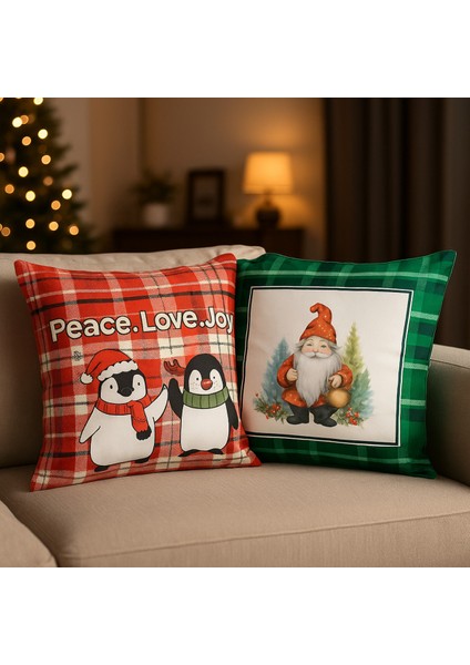 Yılbaşı Temalı 2li Kadife Kırlent Kılıfı 43X43 cm Nakış Görünümlü Set Dijital Baskılı fiyatları