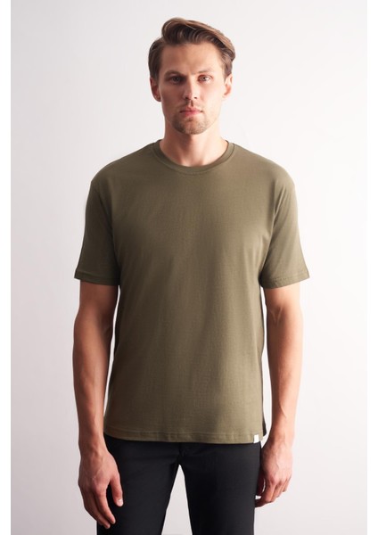 Haki Bisiklet Yaka Kısa Kol Slim Fit Pamuklu Basic Tişört 1011255106