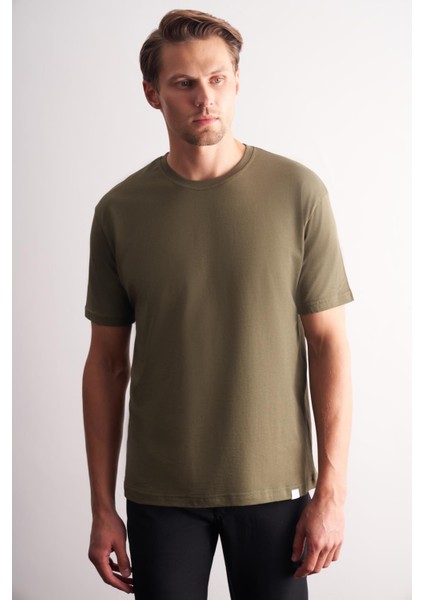 Haki Bisiklet Yaka Kısa Kol Slim Fit Pamuklu Basic Tişört 1011255106 modelleri