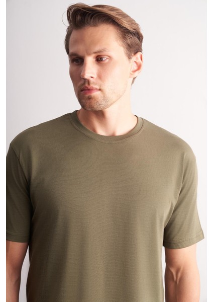 Haki Bisiklet Yaka Kısa Kol Slim Fit Pamuklu Basic Tişört 1011255106 fırsatları