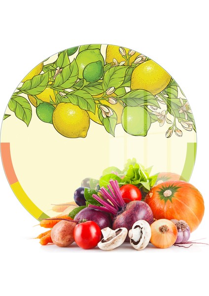 Cam Kesme Tahtası ve Sunumluk Yuvarlak Vintage Lime 30X30 cm