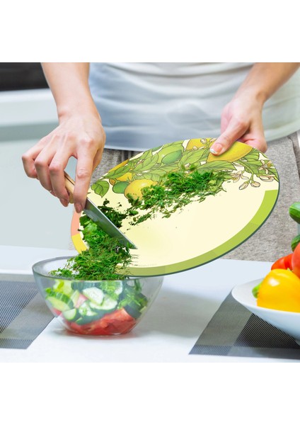 Cam Kesme Tahtası ve Sunumluk Yuvarlak Vintage Lime 30X30 cm indirimleri