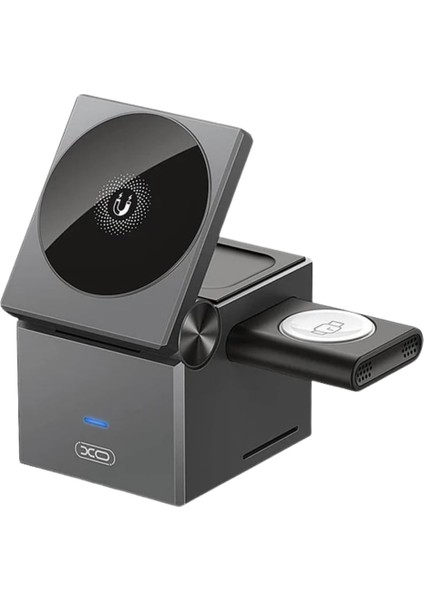 Xo Is Beauty 3'ü 1 Arada Manyetik Kablosuz Şarj Istasyonu – 15, 14, 13 ile Uyumlu, 1-8 ve Ultra ile Uyumlu, Airpods Pro ile Uyumlu – 15W Hızlı Şarj Destekli, Masaüstü Şarj Cihazı, CX027, Gri