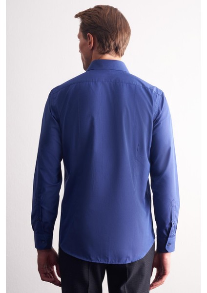 Açık Lacivert Sert Yaka Filafil Desen Uzun Kol Slim Fit Pamuklu Gömlek 1004255181 indirimleri