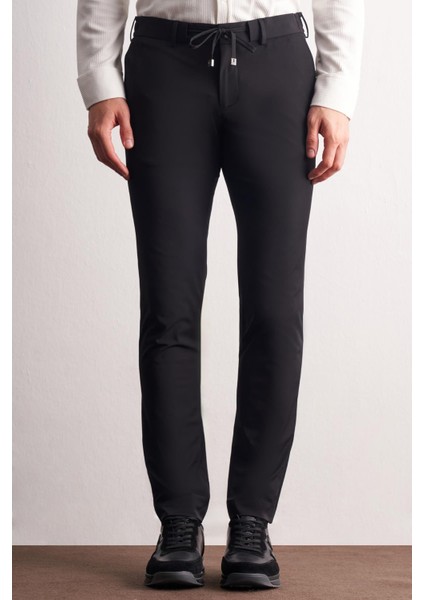 Siyah Yan Cep Düz Paça Slim Fit Chino Casual Pantolon 1003255158