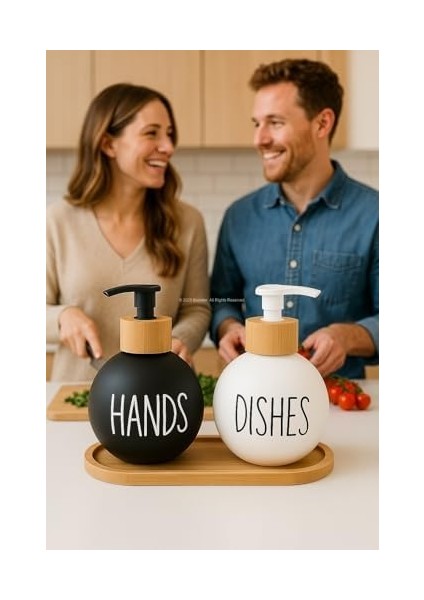 Bulaşık Deterjanlık ve Sabunluk Seti Bambu Tepsili Şık Ikili Set Siyah Beyaz Modern Tasarım Kompozit Malzemeli Mutfak Tezgah Üstü Organizer ( ) fiyatları