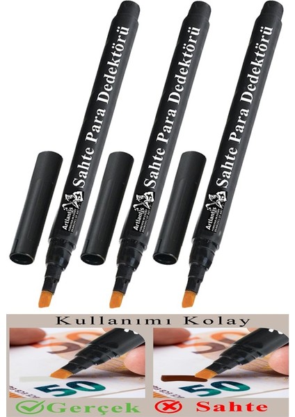 3 Adet Para Kontrol Kalemi Sahte Gerçek Para Tespit Ayırt Etme Türk Lirası Dolar Euro
