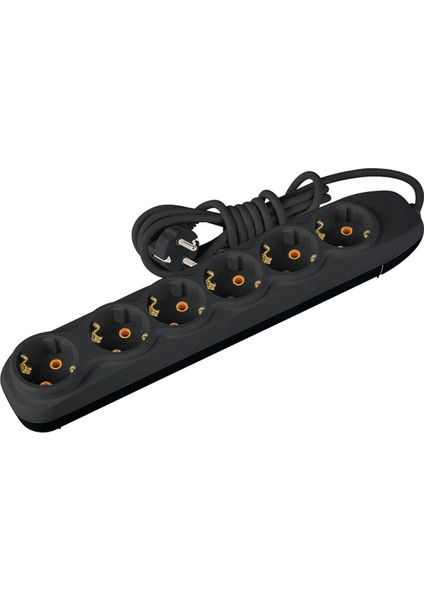 6'lı 2 mt Topraklı Grup Priz Siyah 4 Adet