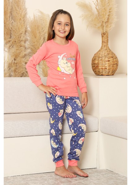 Kız Çocuk %100 Pamuk Interlok Kumaş Pijama Takımı 6-15 Yaş 12421