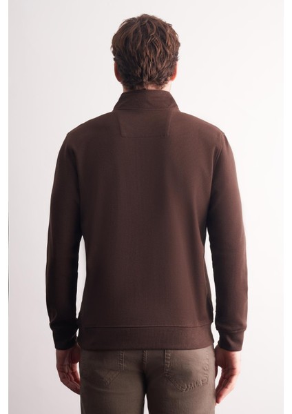 Kahverengi Uzun Kol Hakim Yaka Düz Pamuklu Comfort Fit Sweatshirt 1013255151 indirimleri