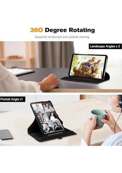 Galaxy Tab A9 Plus X210 Yatay ve Dikey Standlı 360 Derece Döner Tablet Kılıfı Siyah fiyatları