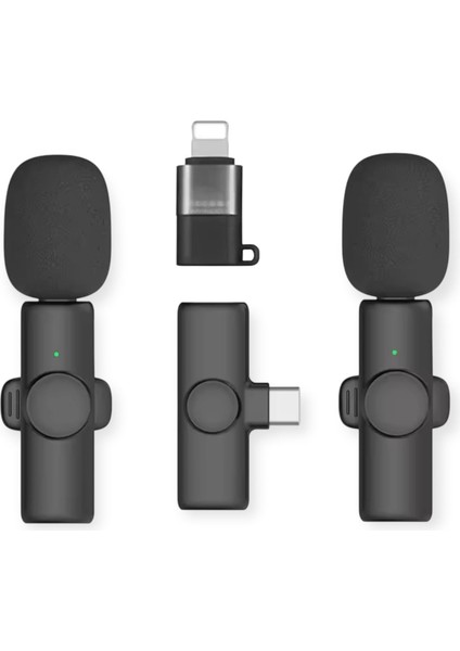 Kablosuz Yaka Mikrofonları 2li For Type-C For Iphone Tüm Modeller Video Kaydı, Podcast, Röportajlar, Youtube, Tiktok ve Vlog Için Mini Mikrofon