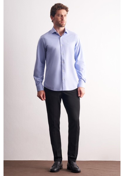 Mavi Yarım Italyan Yaka Uzun Kol Premium Slim Fit %100 Pamuk Gömlek 1004255194 fiyatları