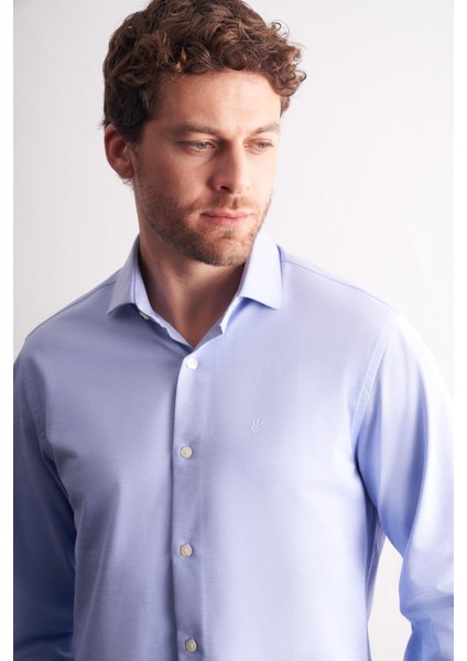 Mavi Yarım Italyan Yaka Uzun Kol Premium Slim Fit %100 Pamuk Gömlek 1004255194 fırsatları