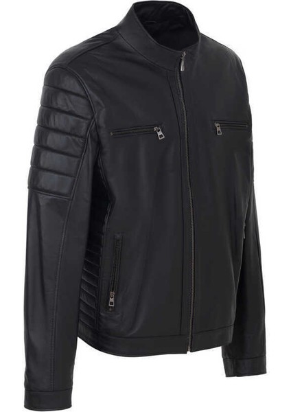 Siyah Hakiki Deri Erkek Hakiki Deri Mont - E24BDM310558-Q3H