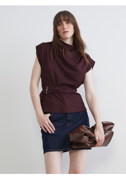 Yeni Sezon Dik Yaka Kemerli Bluz