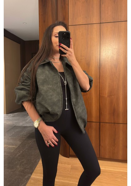 Premium Deri Bomber Ceket- Antrasit modelleri