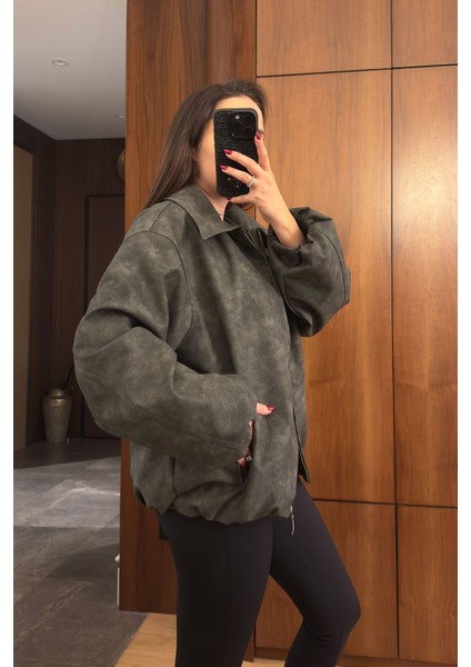 Premium Deri Bomber Ceket- Antrasit indirimleri