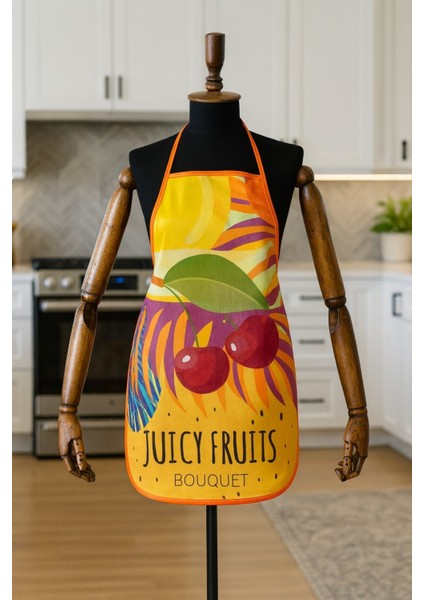 Dijital Baskılı Su Sıvı Geçirmez Leke Tutmaz Mutfak Önlüğü Cherry