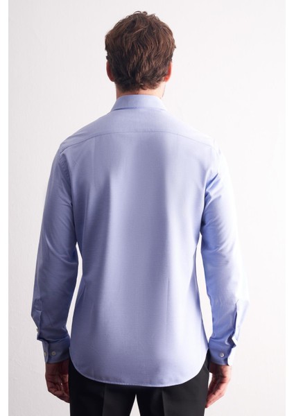 Mavi Yarım Italyan Yaka Uzun Kol Premium Slim Fit %100 Pamuk Gömlek 1004255194 indirimleri
