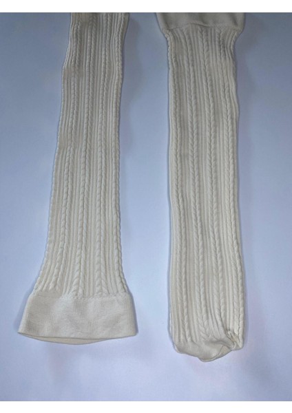 Knıt Kabartma Triko 200 Den Örgü Desenli Kalın Kışlık Krem Dizaltı Pantolon Çorabı fiyatları