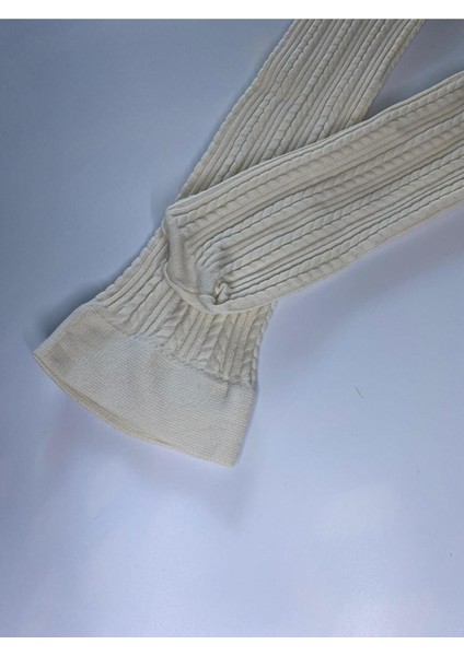 Knıt Kabartma Triko 200 Den Örgü Desenli Kalın Kışlık Krem Dizaltı Pantolon Çorabı modelleri